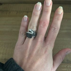 2 CT. T.W. Enhanced Black and White Diamond Foldover Ring in 14K White Gold